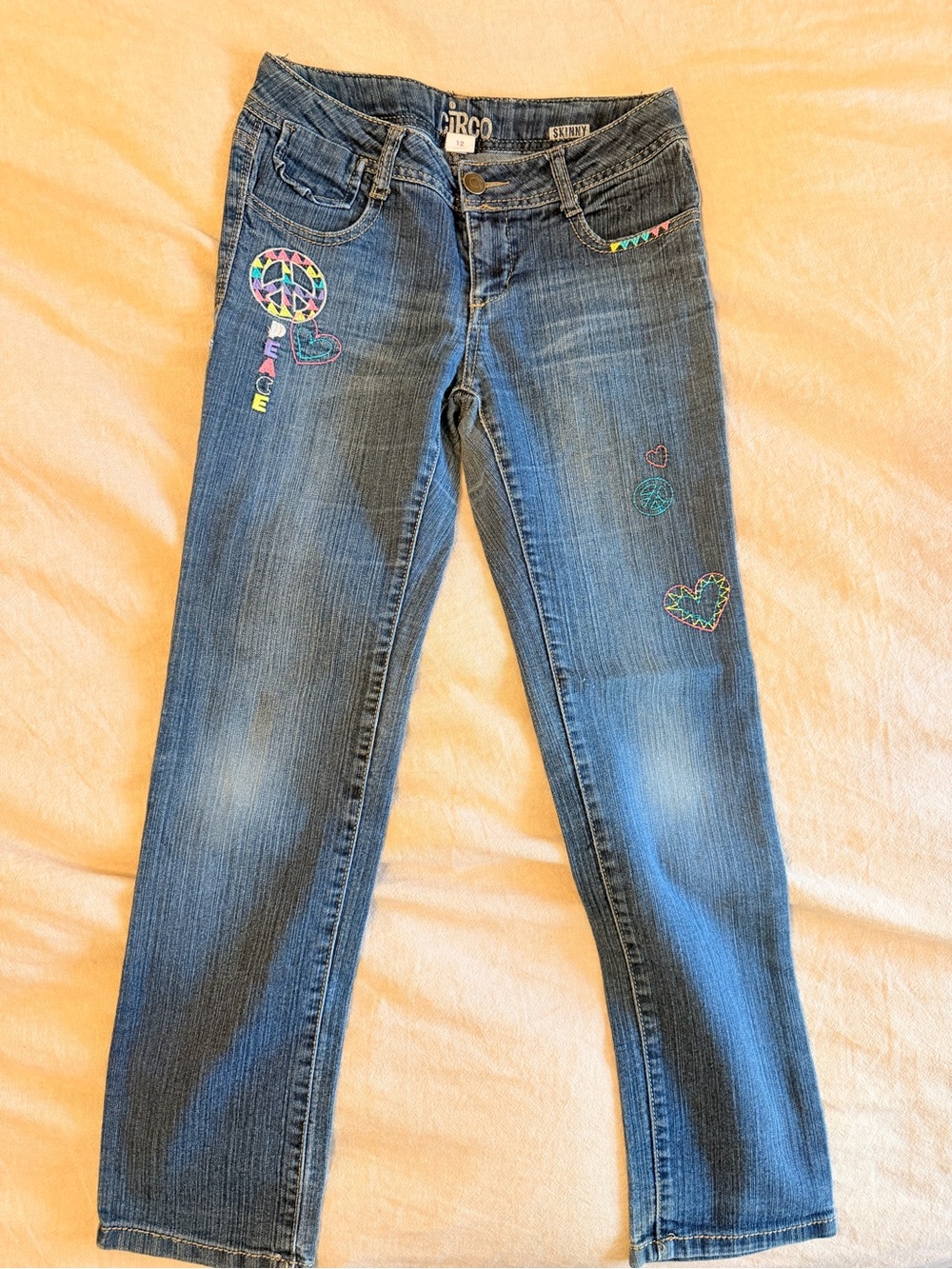 Circo Girls' Blue Straight Leg Jeans with Colorful Embroidery